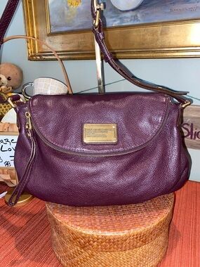 Marc by Marc Jacobs Classic Q Natasha  Deep Plum Pebbled Leather Shoulder Bag